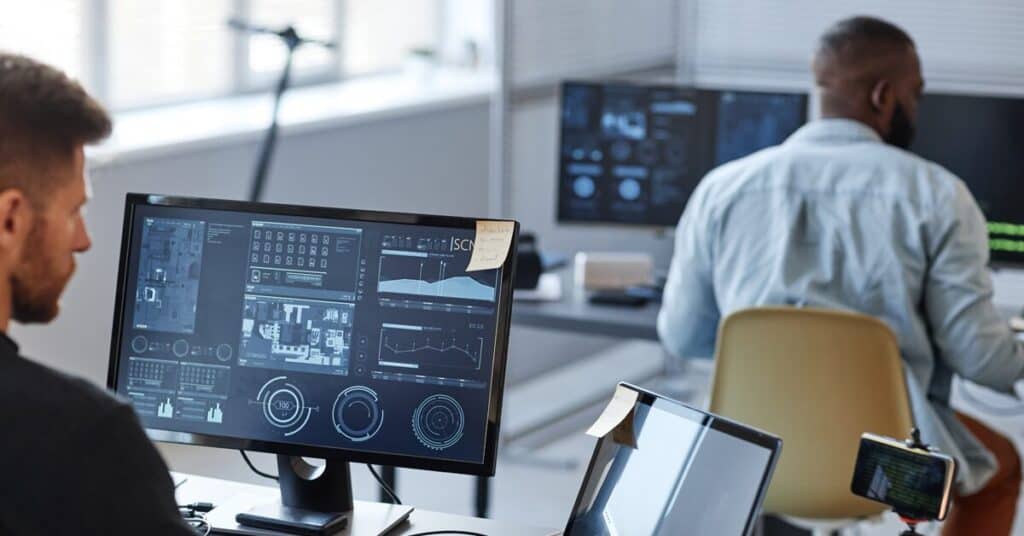 Advanced cybersecurity monitoring with Perimeter network solutions in a professional office environment.