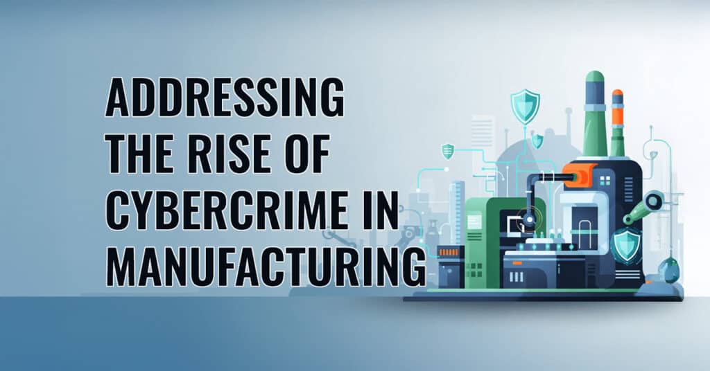 AI-generated image of manufacturing technology with cybersecurity elements, illustrating the importance of protecting manufacturing environments from cybercrime threats.