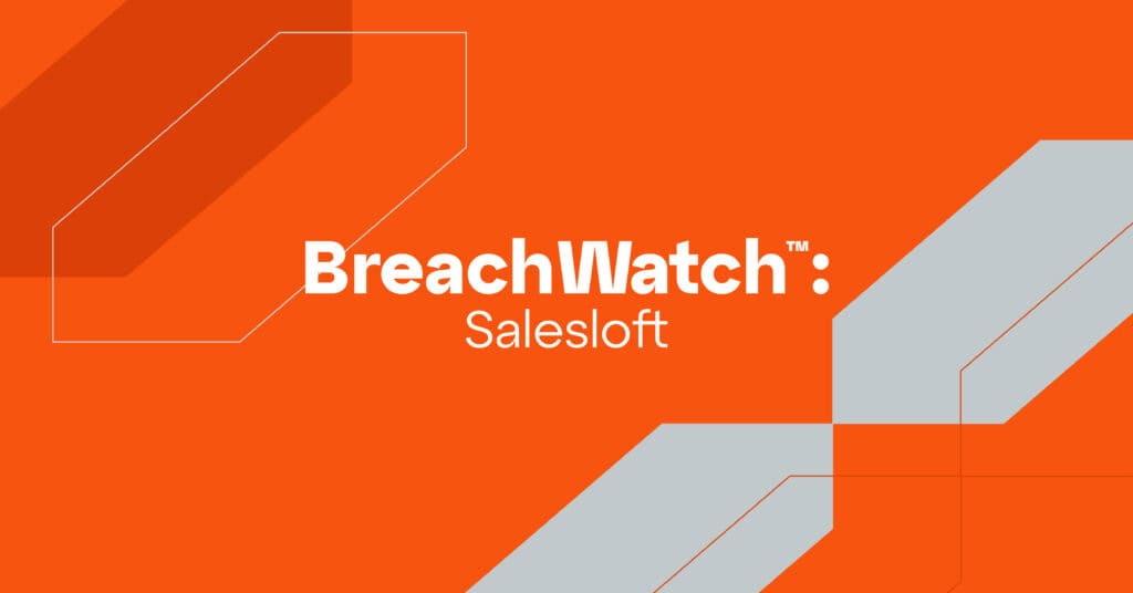 AI-generated image of a digital security alert interface with a bold orange background, highlighting BreachWatch by Perimeter, emphasizing cybersecurity, breach detection, and network protection services.